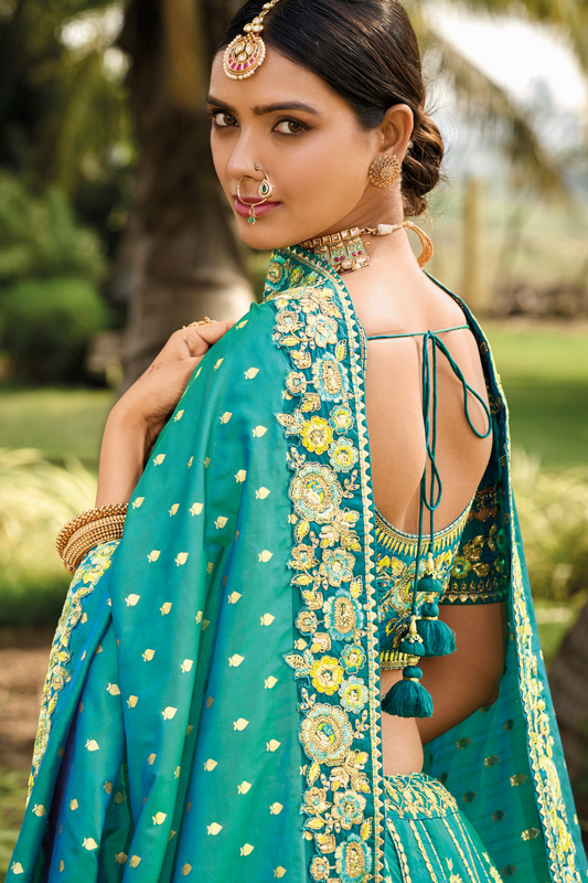 Handcrafted Designer Embroidered Banarasi Silk Lehenga Set