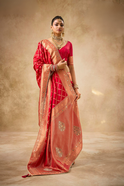 Designer Bridal Saree – Heavy Zardozi Border with Zircon & Kaanch Work