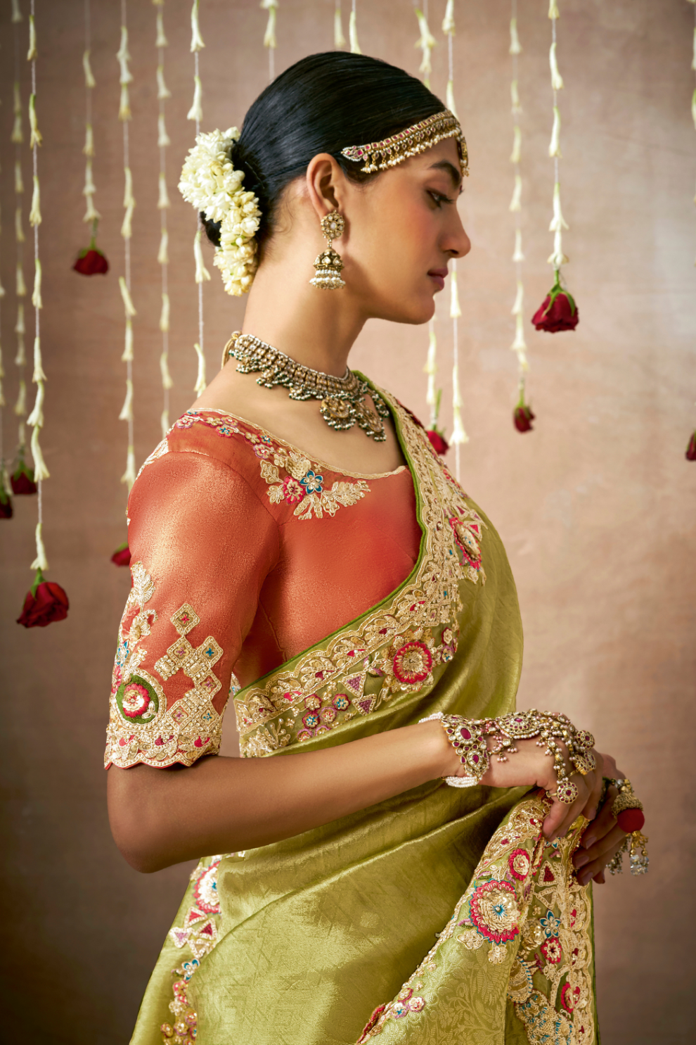 Tissue Dola Silk Embroidered Wedding Saree for Timeless Elegance