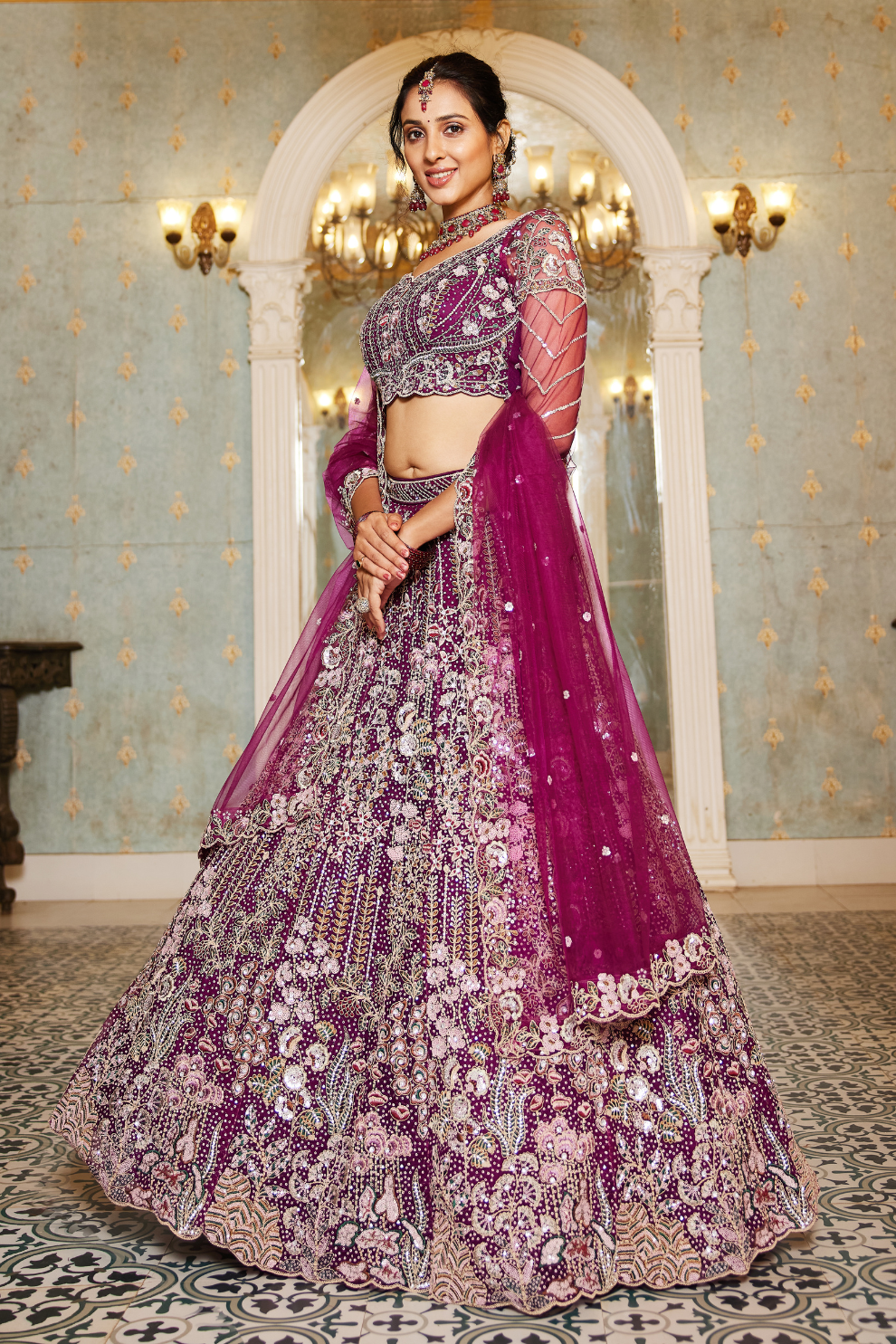 Festive Net Lehenga Choli with Rich Coding and Zarkan Accents