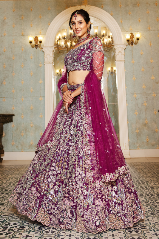 Festive Net Lehenga Choli with Rich Coding and Zarkan Accents