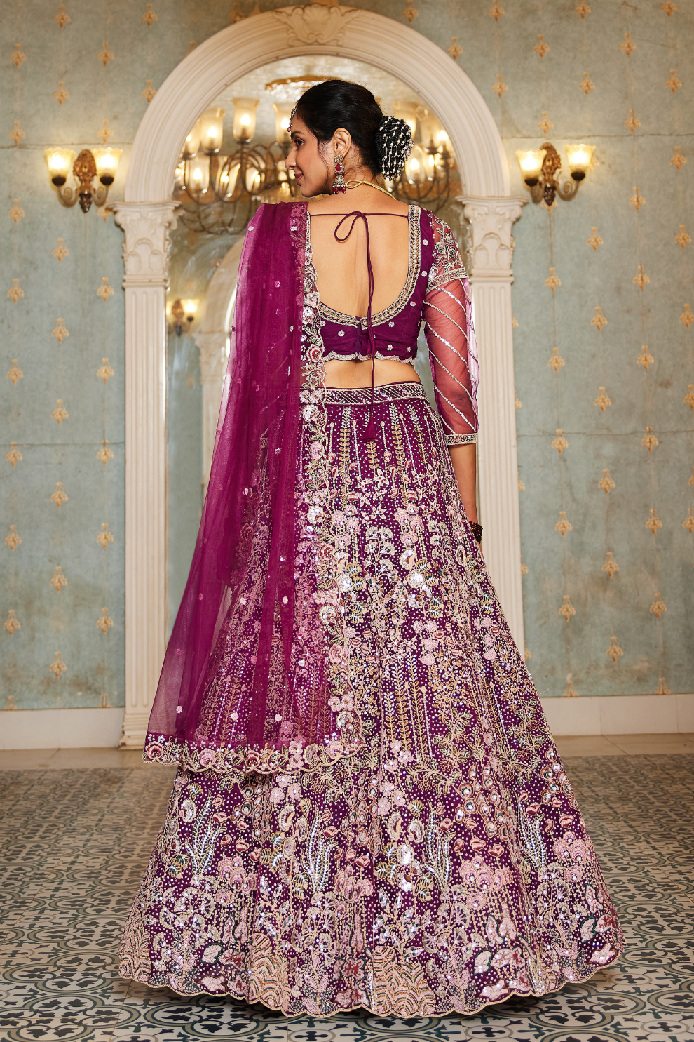 Festive Net Lehenga Choli with Rich Coding and Zarkan Accents