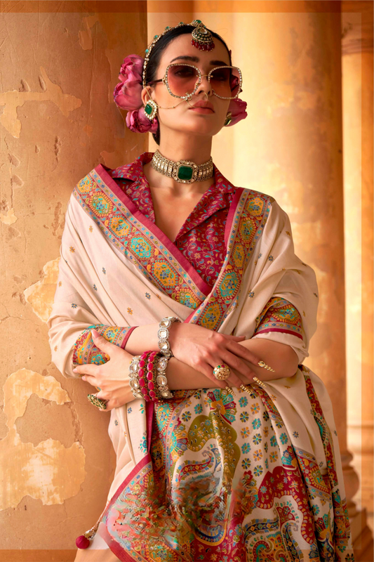 Super Polyester Viscose Silk Saree with Hand Block Luxury Print - LaVante Fashion