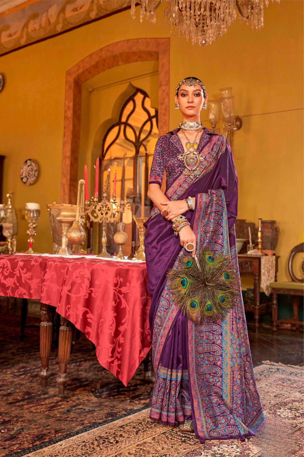 Pure Viscose Silk with Heavy Border Luxury Print and Glory Finish