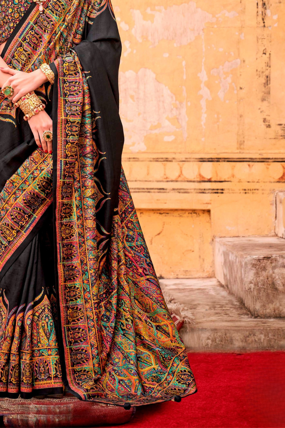 Pure Polyester Viscose Silk Saree with Hand Block Print - LaVante Fashion