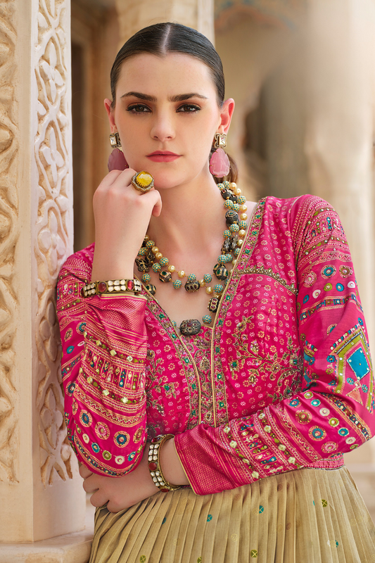 Luxurious Cream Silk Gown With Foil Print Work For Special Occasions