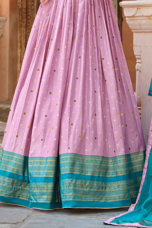 Dual-Tone Pink & Azure Blue Silk Gown With Intricate Hand Embroidery