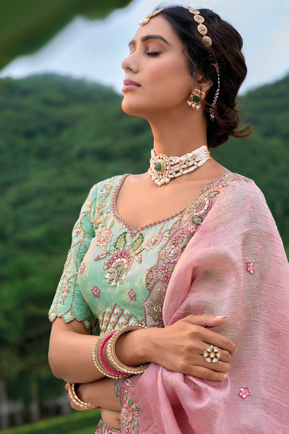 Beautifully Shaded Silk Lehenga with Handcrafted Embroidery & Cutwork