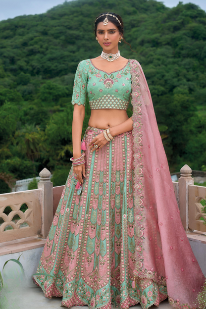 Beautifully Shaded Silk Lehenga with Handcrafted Embroidery & Cutwork