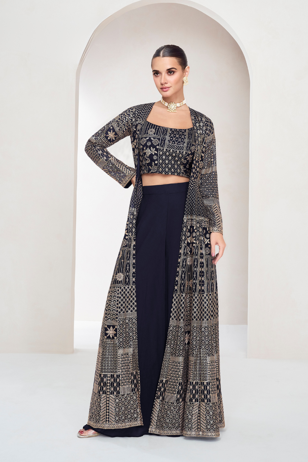 Designer Indo-Western Jacket Suit with Intricate Cut Dana Detailing