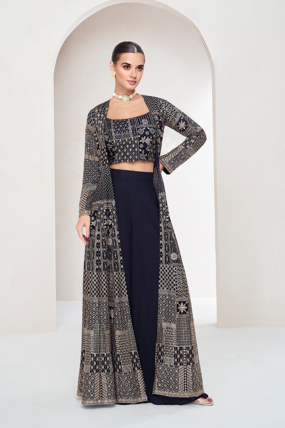 Designer Indo-Western Jacket Suit with Intricate Cut Dana Detailing