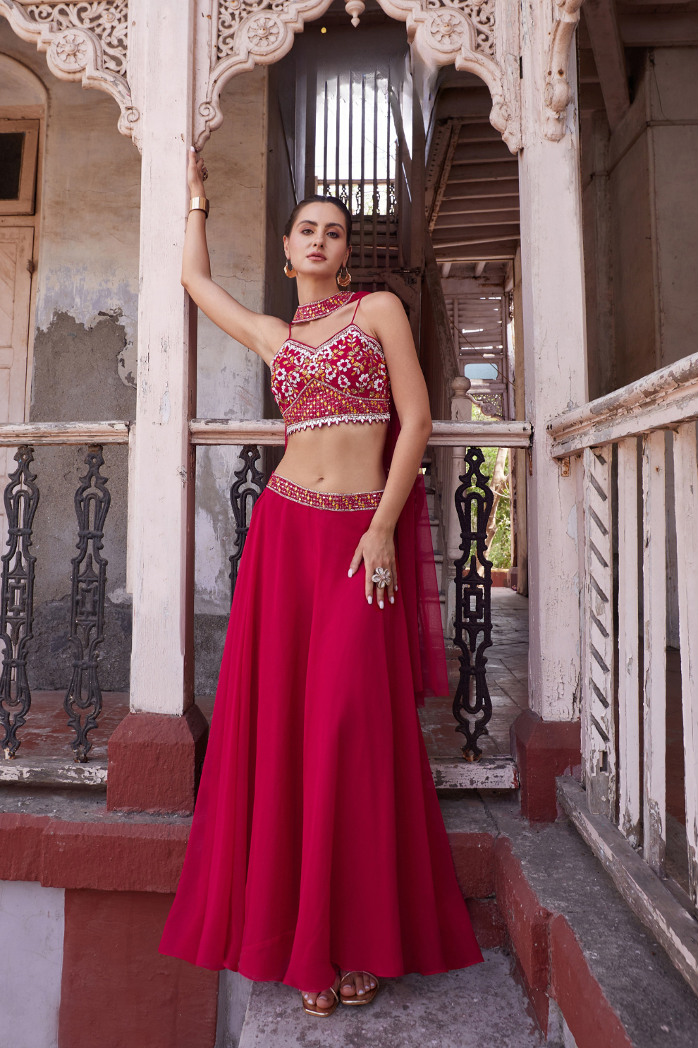 Elegant Rani Pink Georgette Lehenga Set with Designer Touch