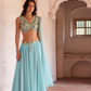 Georgette Minimal Hand Embellished Choli and Sky Blue Lehenga Set
