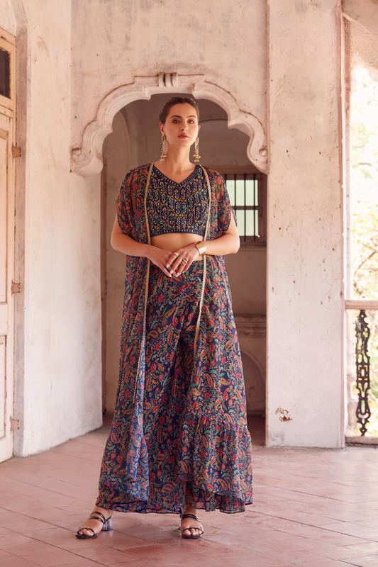 Navy Blue Georgette Readymade Sharara Suit