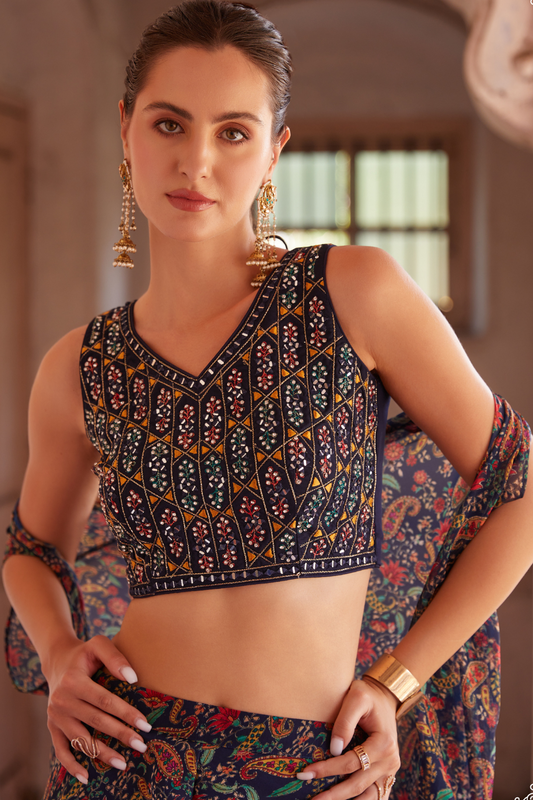 Navy Blue Georgette Readymade Sharara Suit