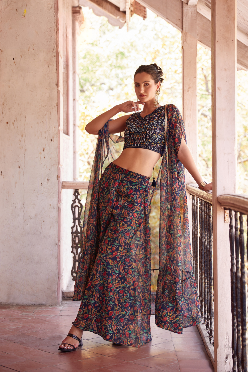 Navy Blue Georgette Readymade Sharara Suit