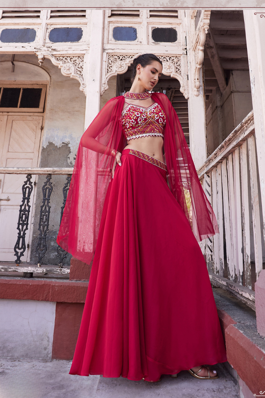 Elegant Rani Pink Georgette Lehenga Set with Designer Touch