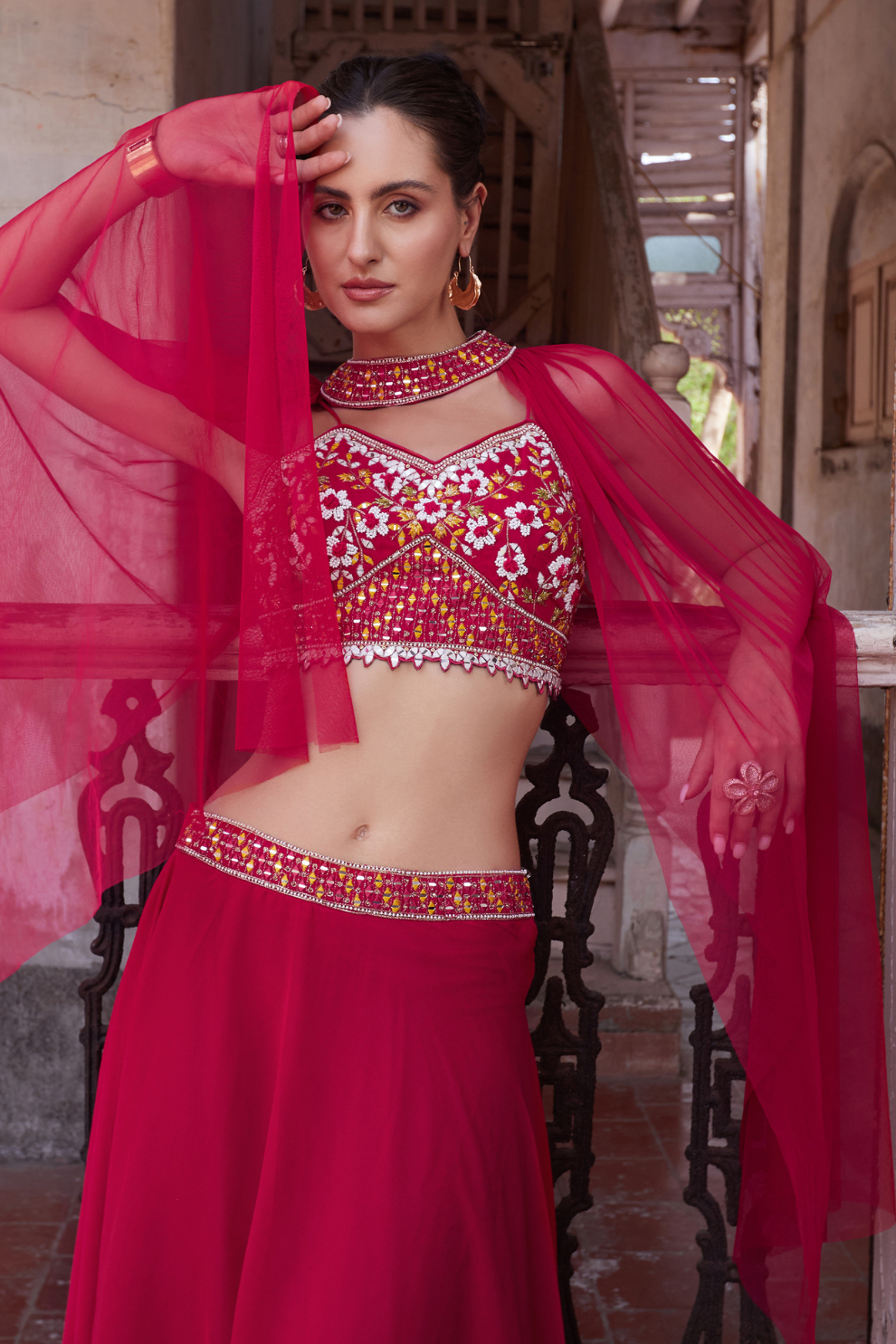 Elegant Rani Pink Georgette Lehenga Set with Designer Touch