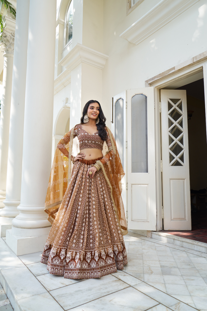 Graceful Thread and Sequin Embroidered Net Lehenga for Parties