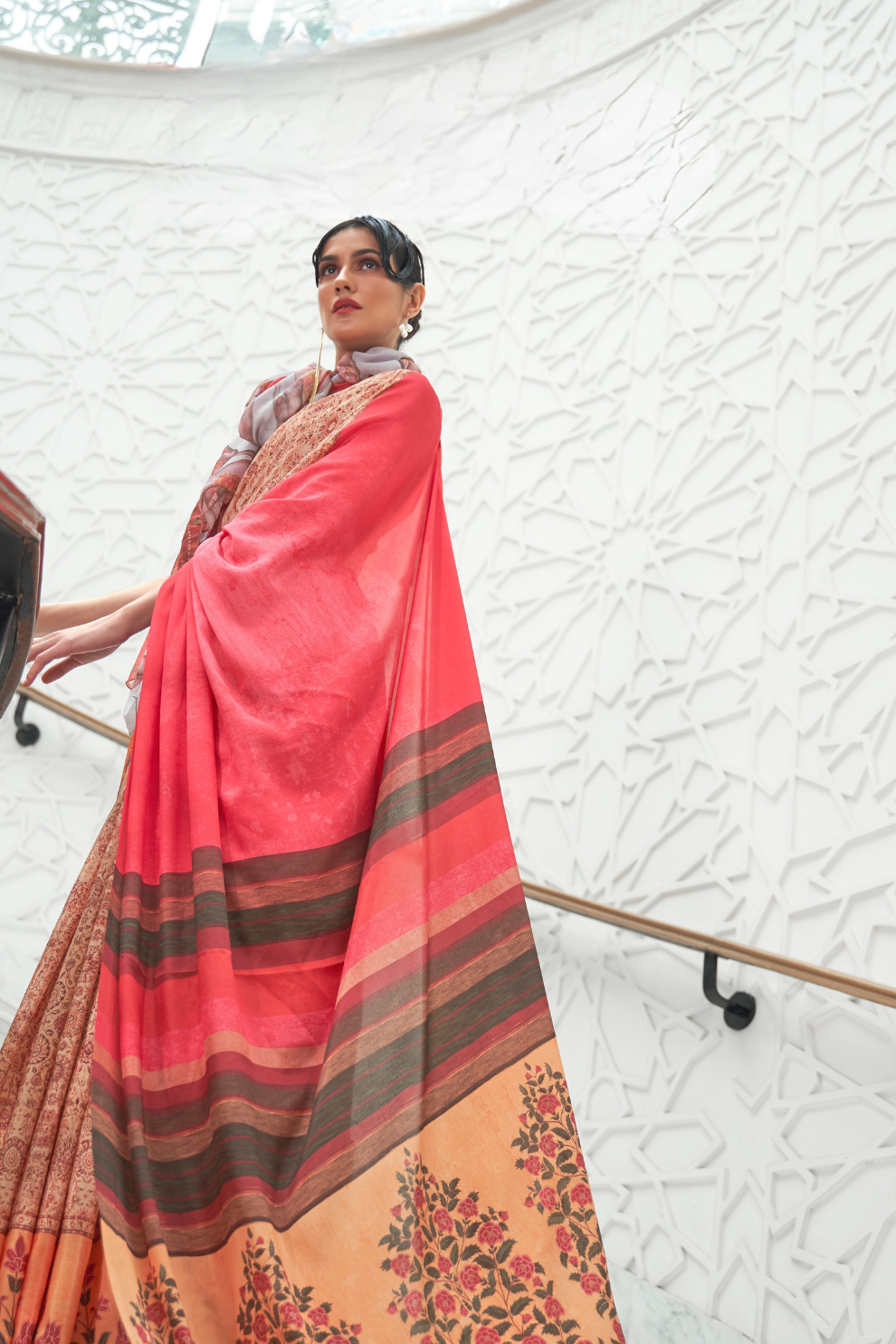 Digital Floral Printed Crepe Silk Saree with Graceful Drape