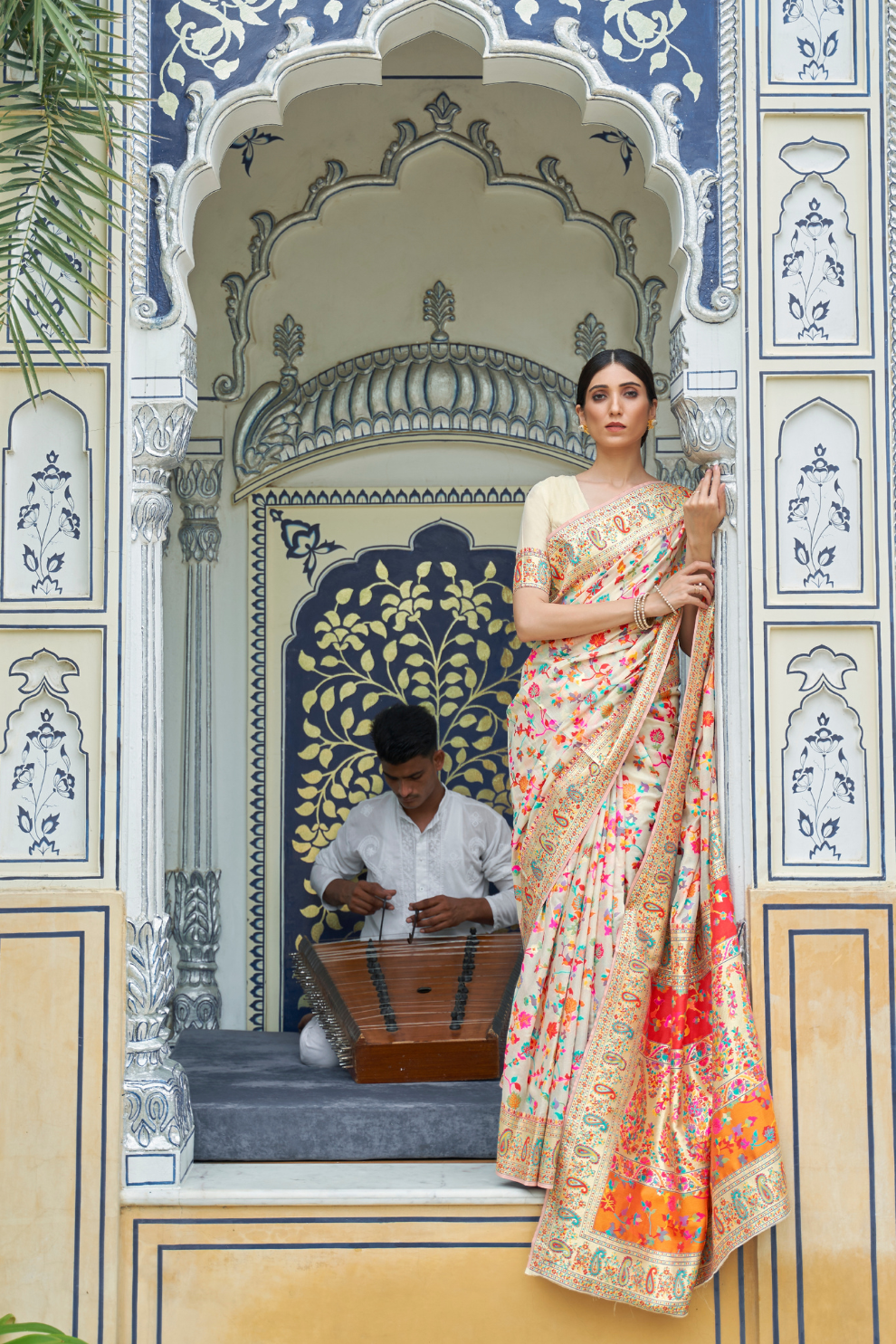 Premium Floral Banarasi Saree with Pashmina Silk Look