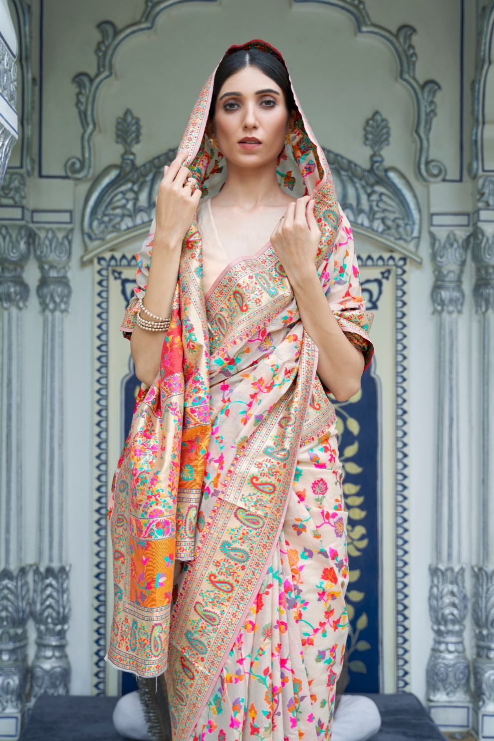 Premium Floral Banarasi Saree with Pashmina Silk Look