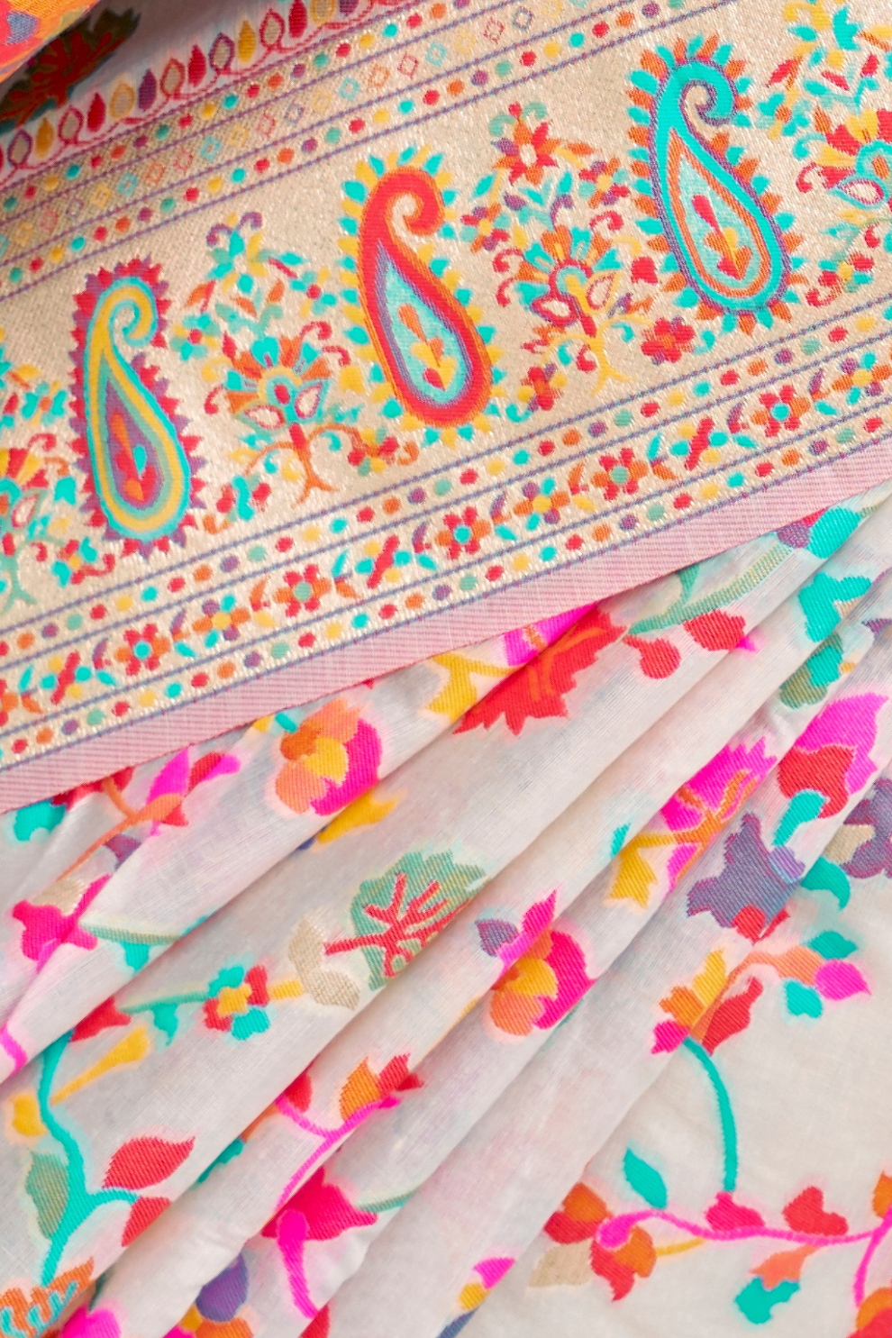 Premium Floral Banarasi Saree with Pashmina Silk Look