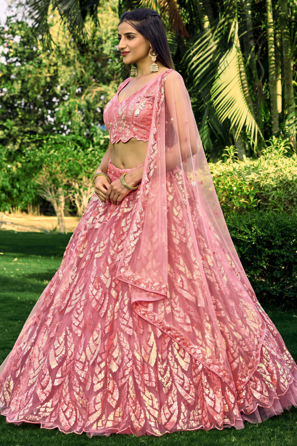 Elegant Lehenga Set with Multiple Sequins & Thread Embroidery
