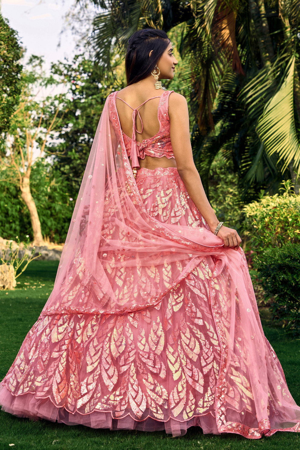 Elegant Lehenga Set with Multiple Sequins & Thread Embroidery