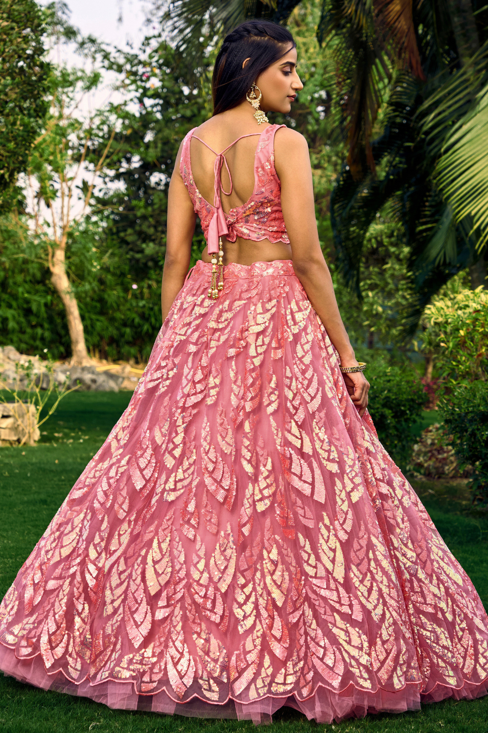Elegant Lehenga Set with Multiple Sequins & Thread Embroidery