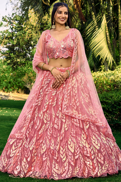 Elegant Lehenga Set with Multiple Sequins & Thread Embroidery