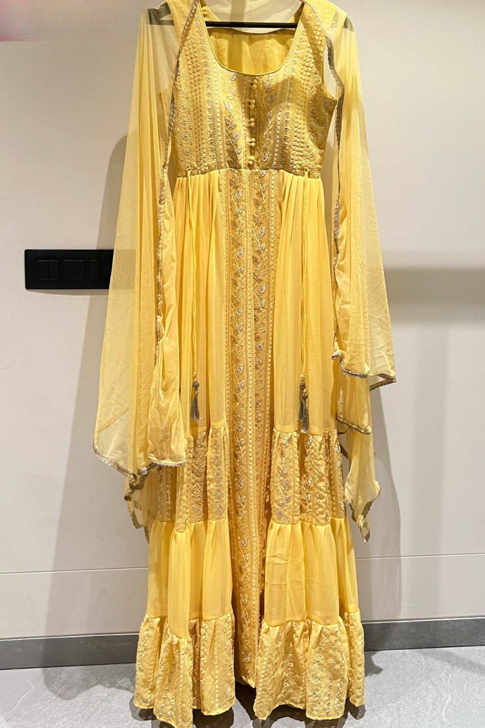 Yellow Georgette Salwar Suit with Intricate Embroidery and Sequins Work