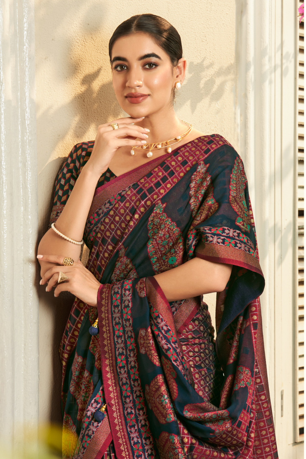 Pure Viscose Georgette Saree with Burnout and Soft Varnish Finish