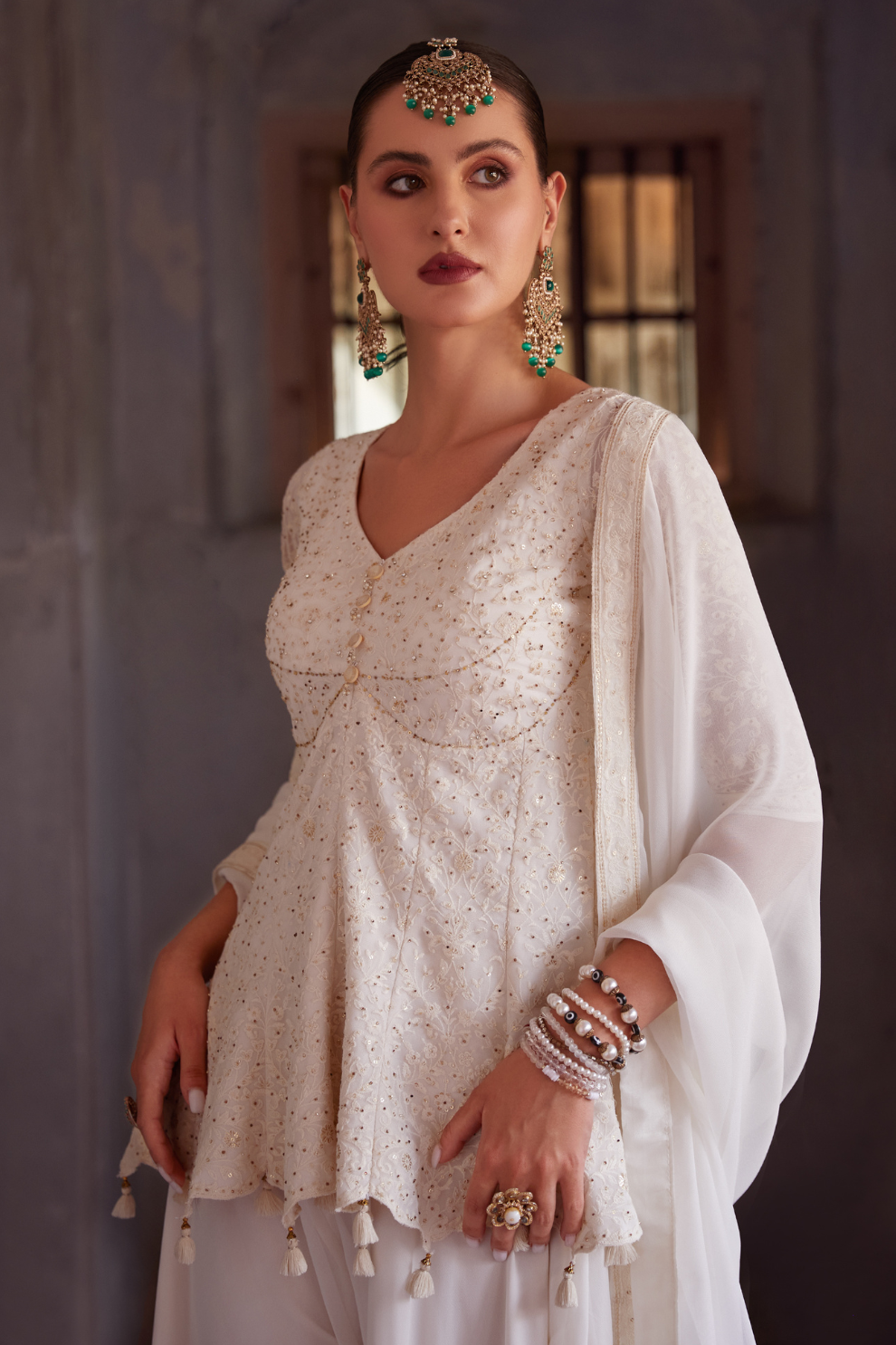 Off White Embroidered Georgette Sharara Suit Elegant Design