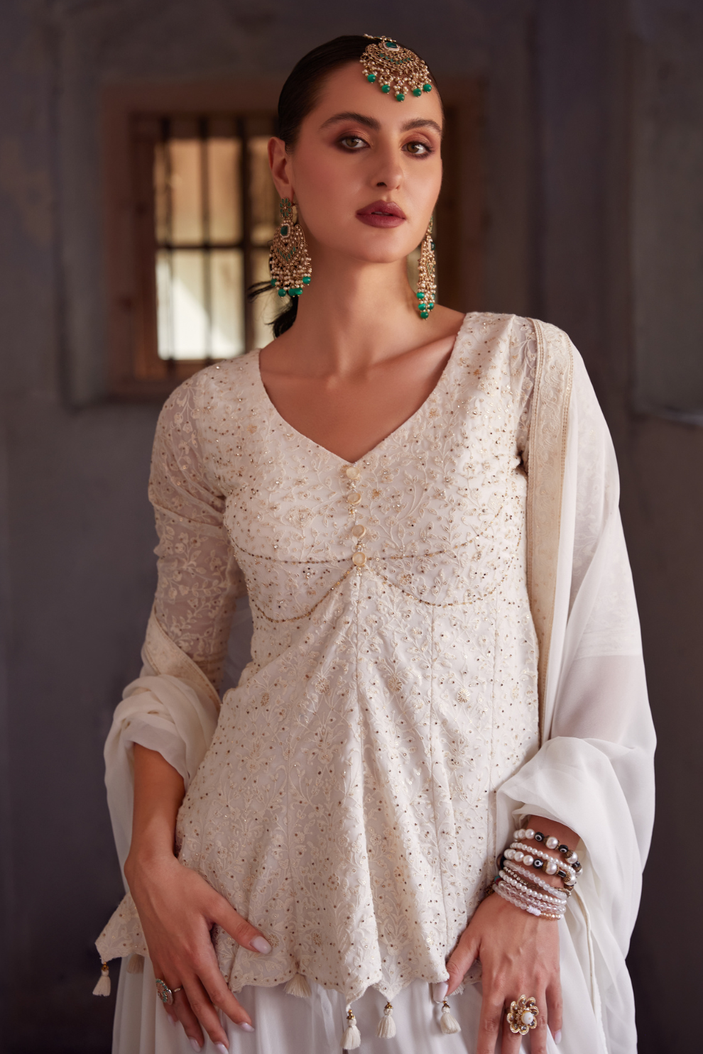 Off White Embroidered Georgette Sharara Suit Elegant Design