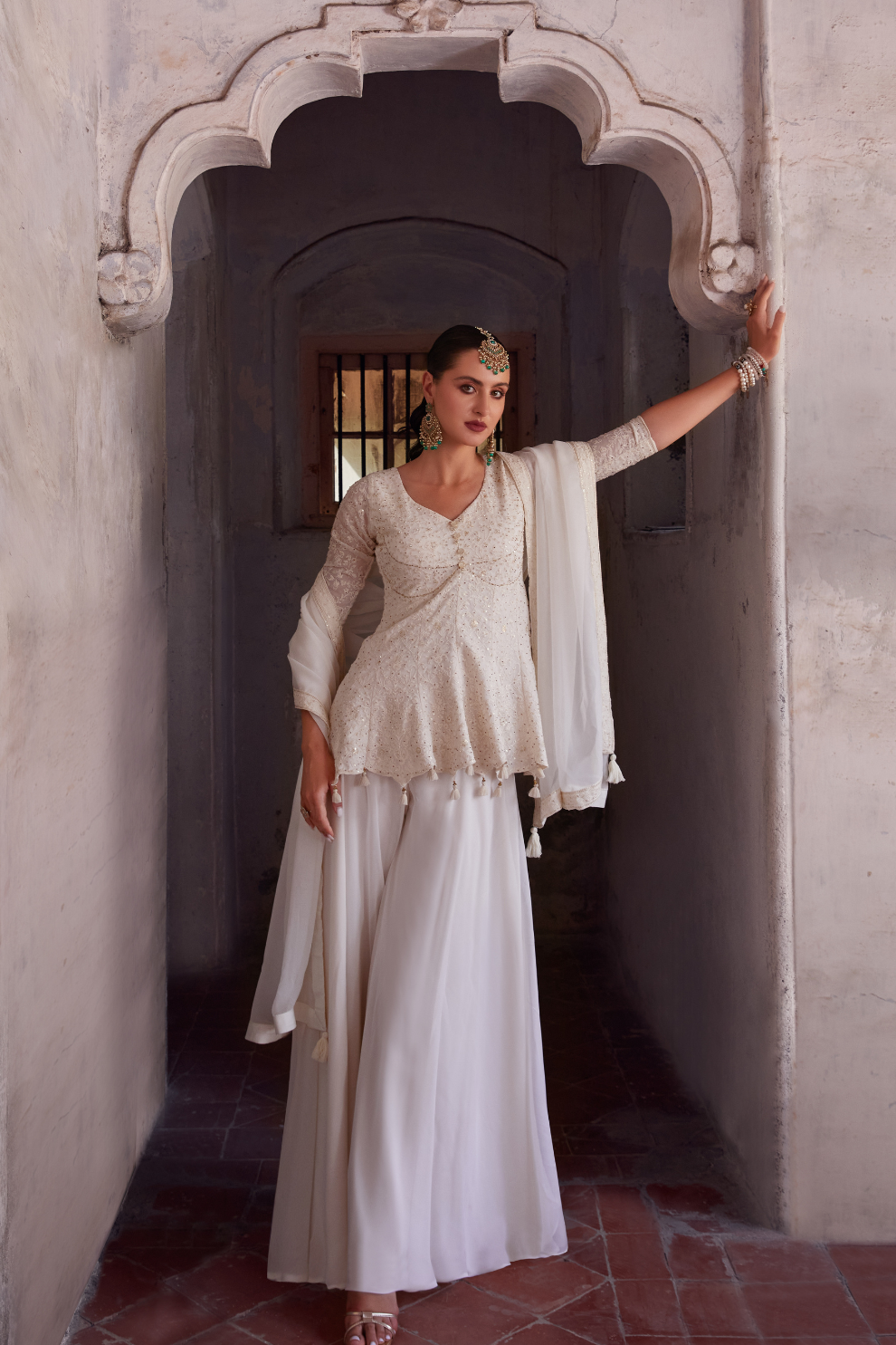 Off White Embroidered Georgette Sharara Suit Elegant Design