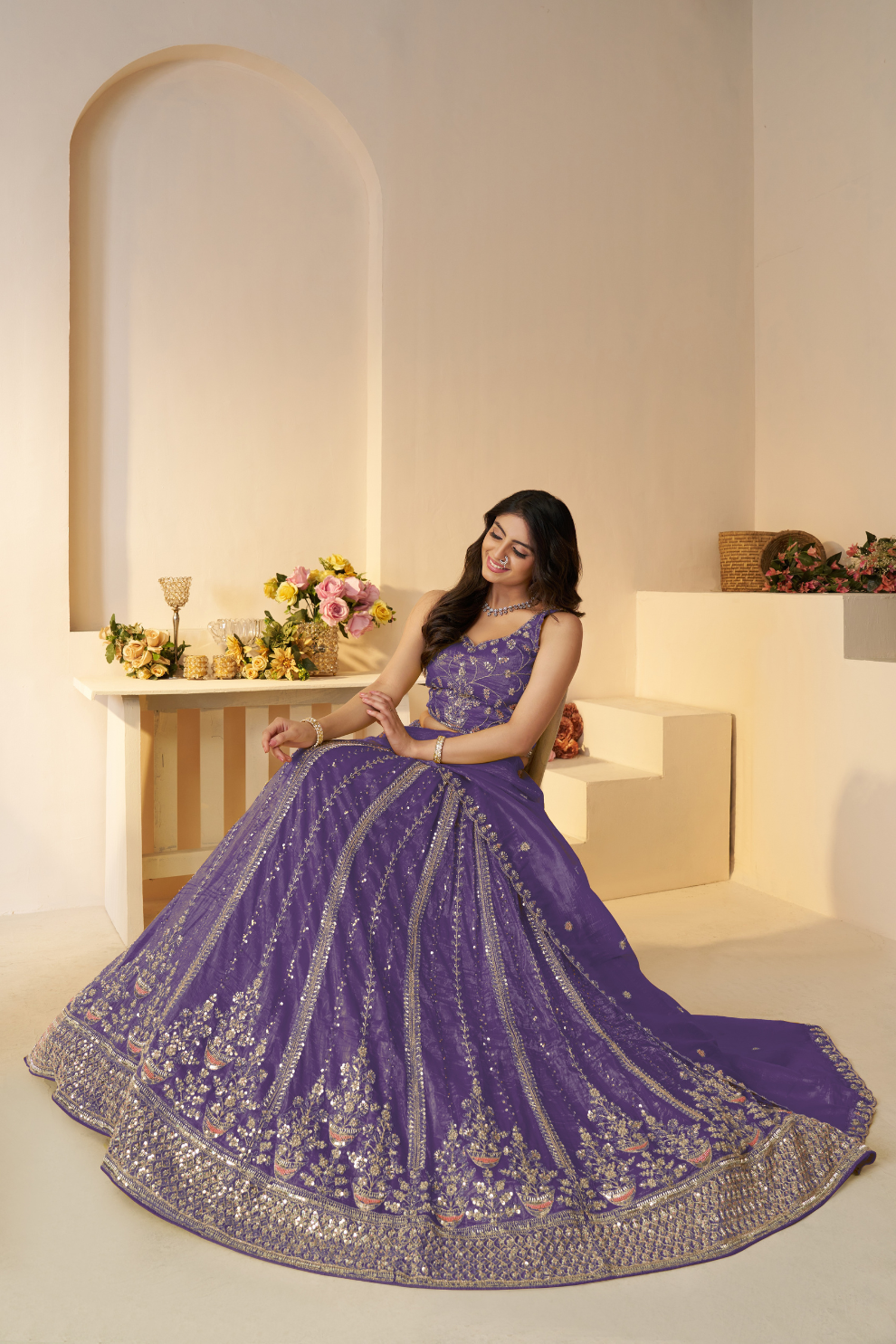 Elegant Designer Lehenga with Intricate Sequins and Cut Dana Detailing