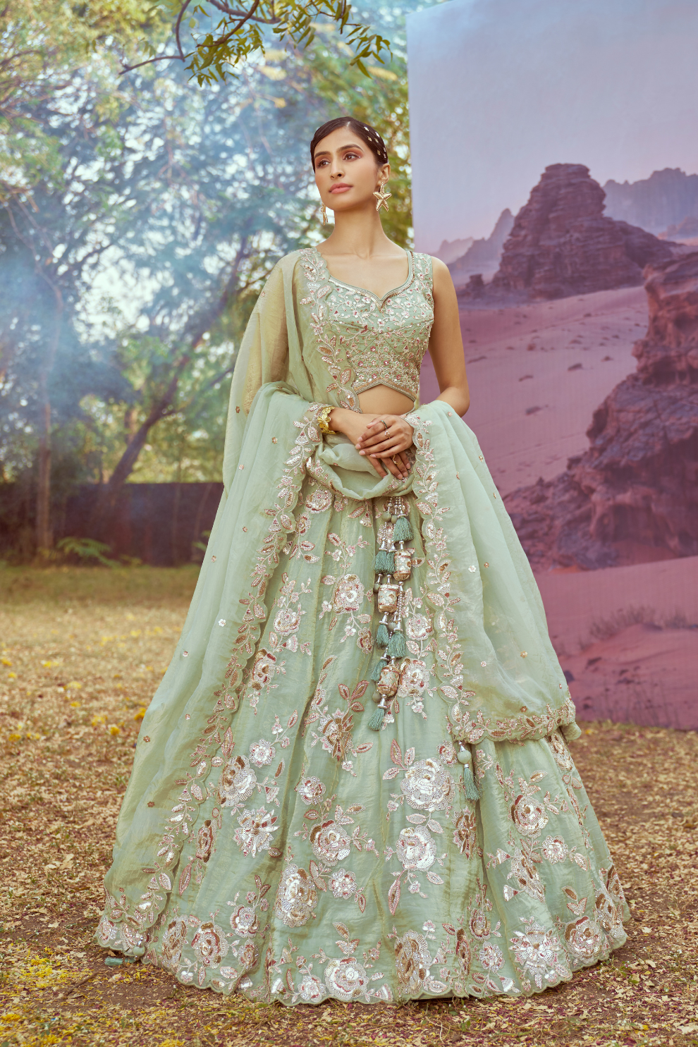 Graceful Organza Lehenga Choli Ensemble With Sequin Embroidery