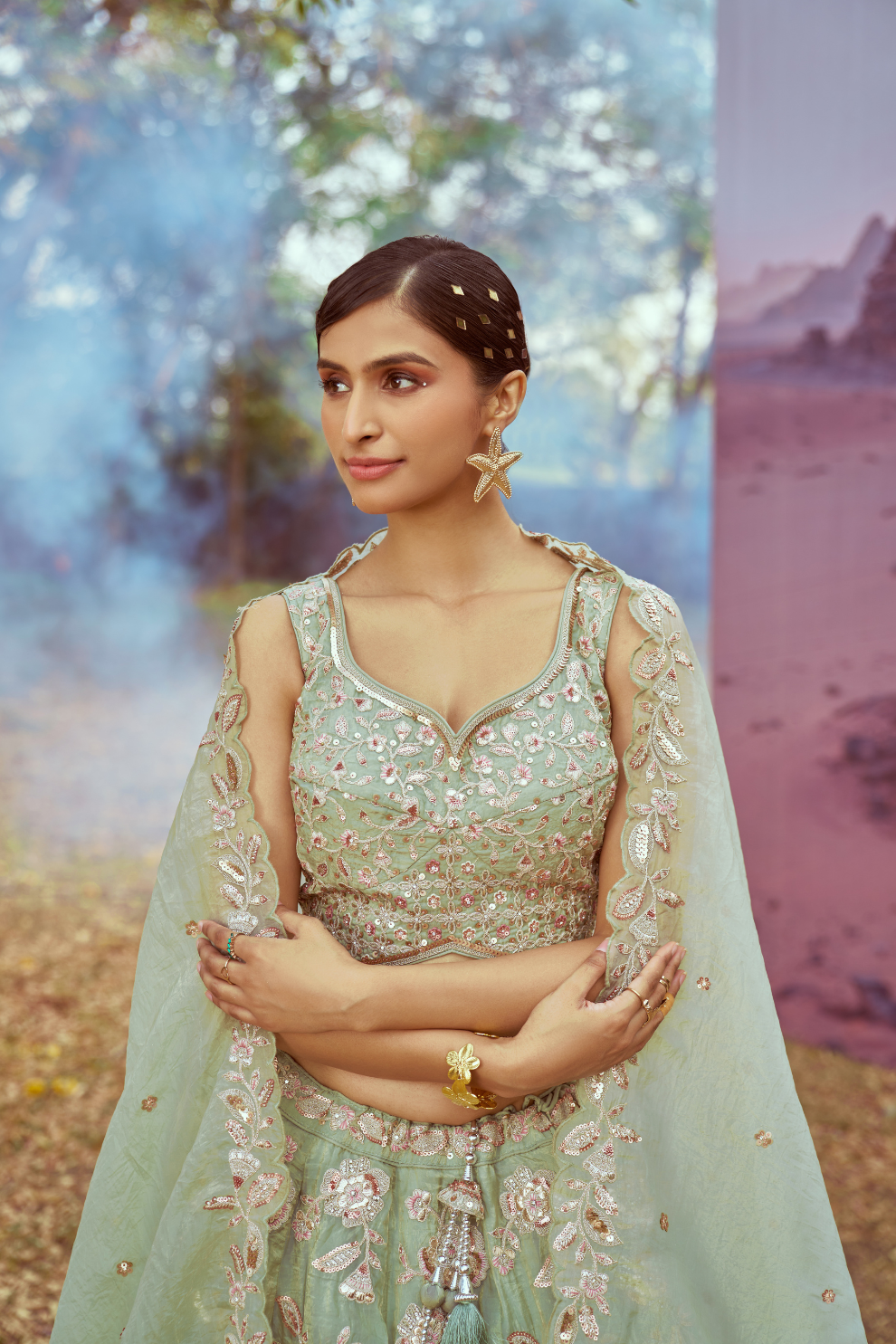 Graceful Organza Lehenga Choli Ensemble With Sequin Embroidery