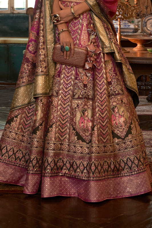 Vibrant Pink Silk Lehenga With Artistic Prints - LaVante Fashion