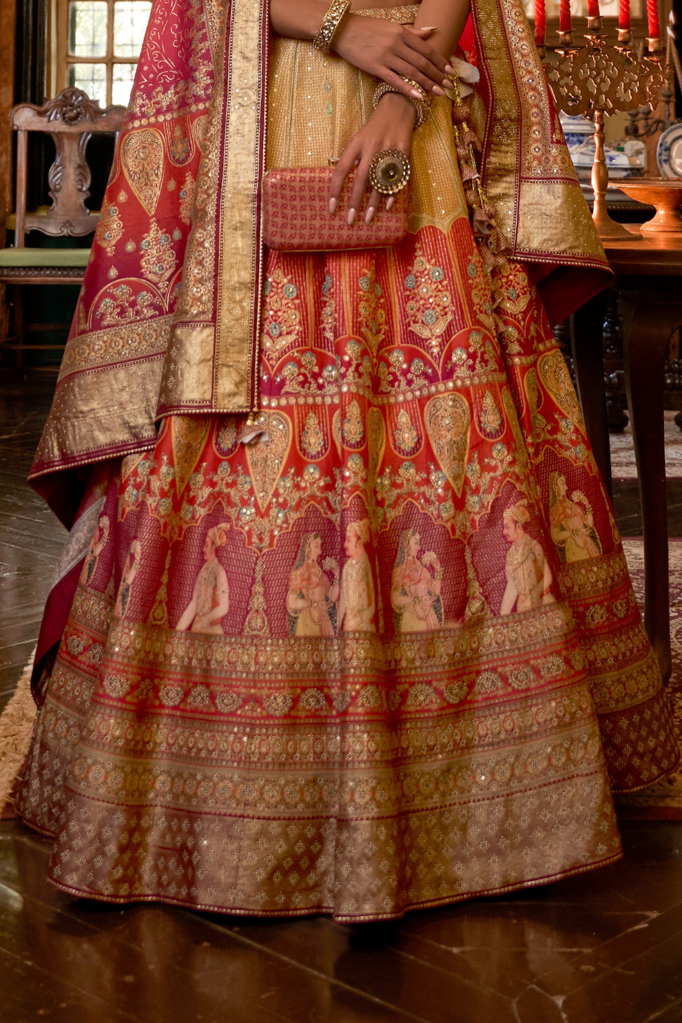 Radiant Orange & Pink Rajwadi Silk Lehenga With Mirror - LaVante Fashion