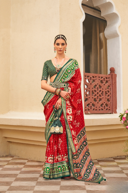 Traditional Patola Silk Saree for Weddings with Matching Blouse