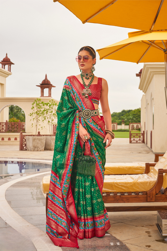 Traditional Patola Print Saree in Sigma Silk Blend Fabric