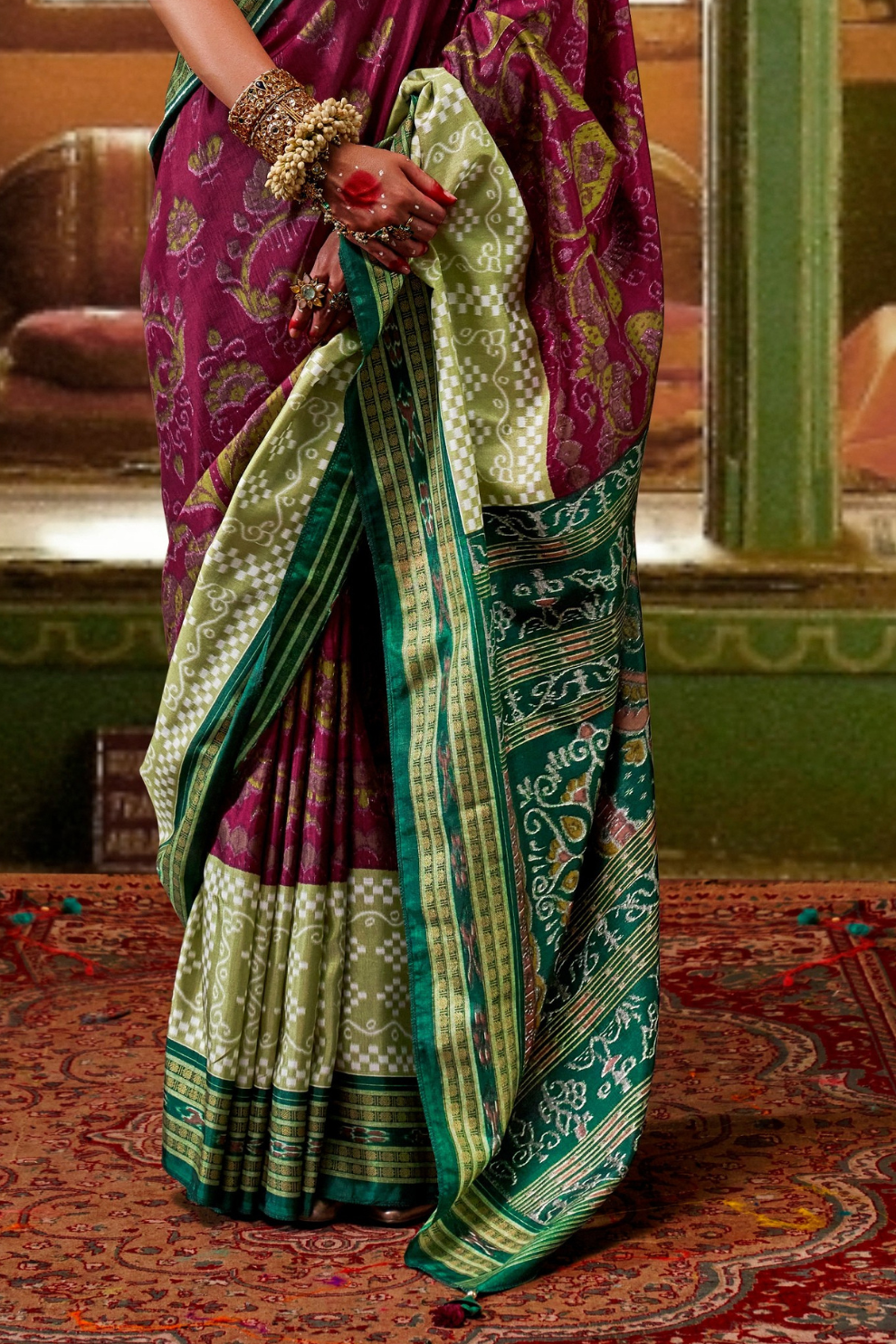 Patola Printed Sigma Silk Saree with Gold Accents