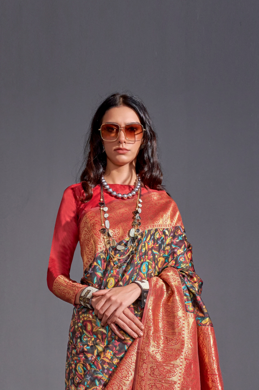 Woven Banarasi Silk Blend Saree with Traditional Motifs