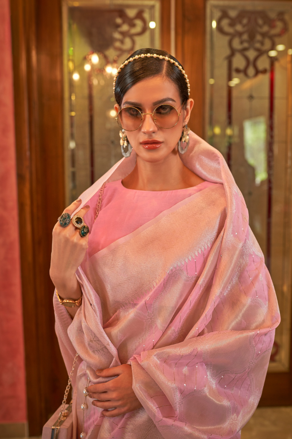 Elegant Pink Modal Silk Saree with Subtle Weaving