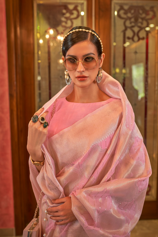 Elegant Pink Modal Silk Saree with Subtle Weaving