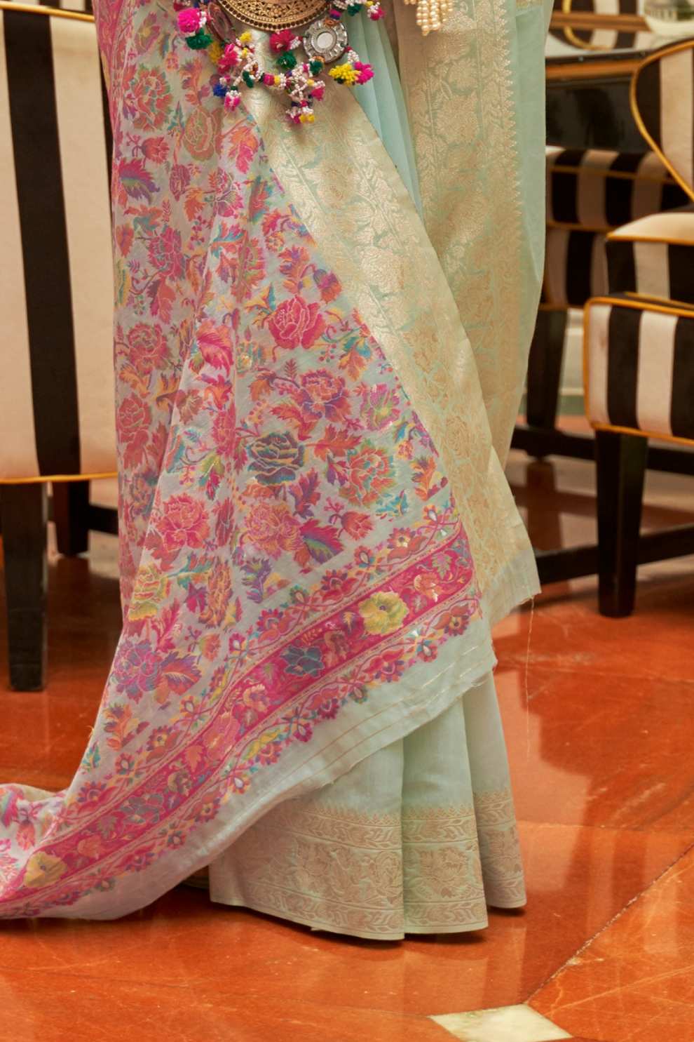 Premium Modal Saree with Ethnic Kashmiri Pallu and Blouse