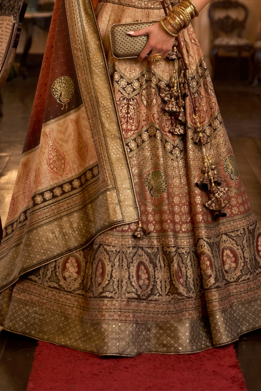 Velvet Brown &  Beige Silk Lehenga With Fine Detailing - LaVante Fashion