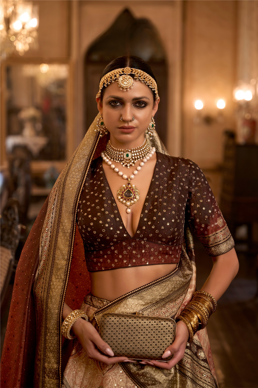 Velvet Brown &  Beige Silk Lehenga With Fine Detailing - LaVante Fashion